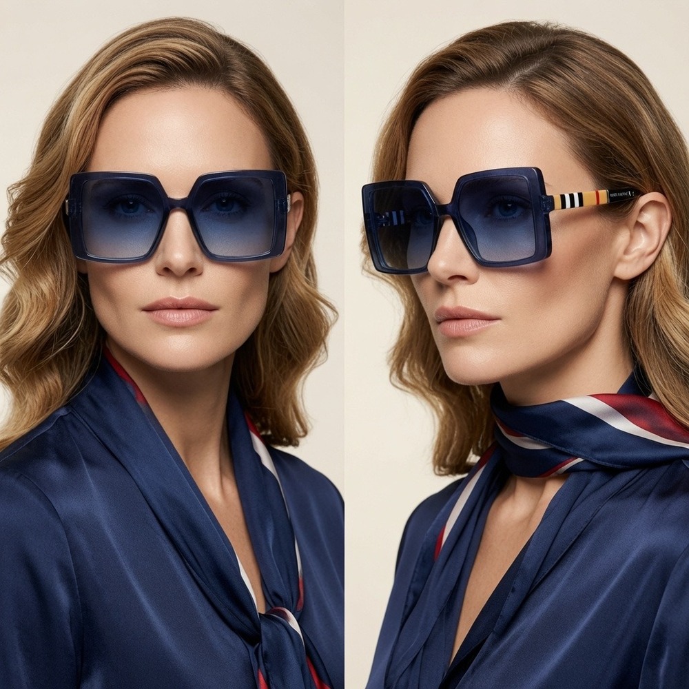 Oversized Square Sunglasses Women Thick Blue Lenses‎ Chunky Mod Summer Aesthetic